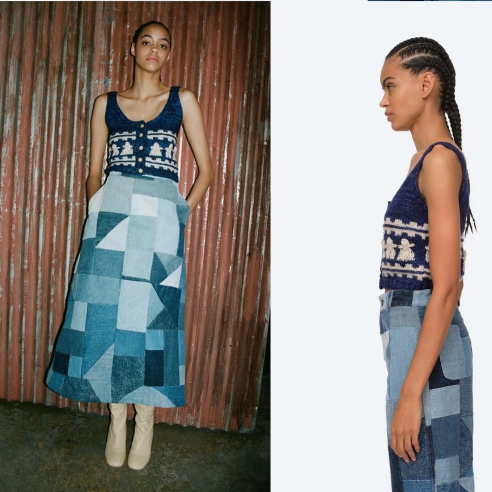 SEA NEW YORK / AFINA WOOL CROPPED TANK VEST / Navy and Cream Knitted Vest / S